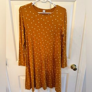 Old Navy long sleeve swing dress, size Small, mustard yellow polka dots